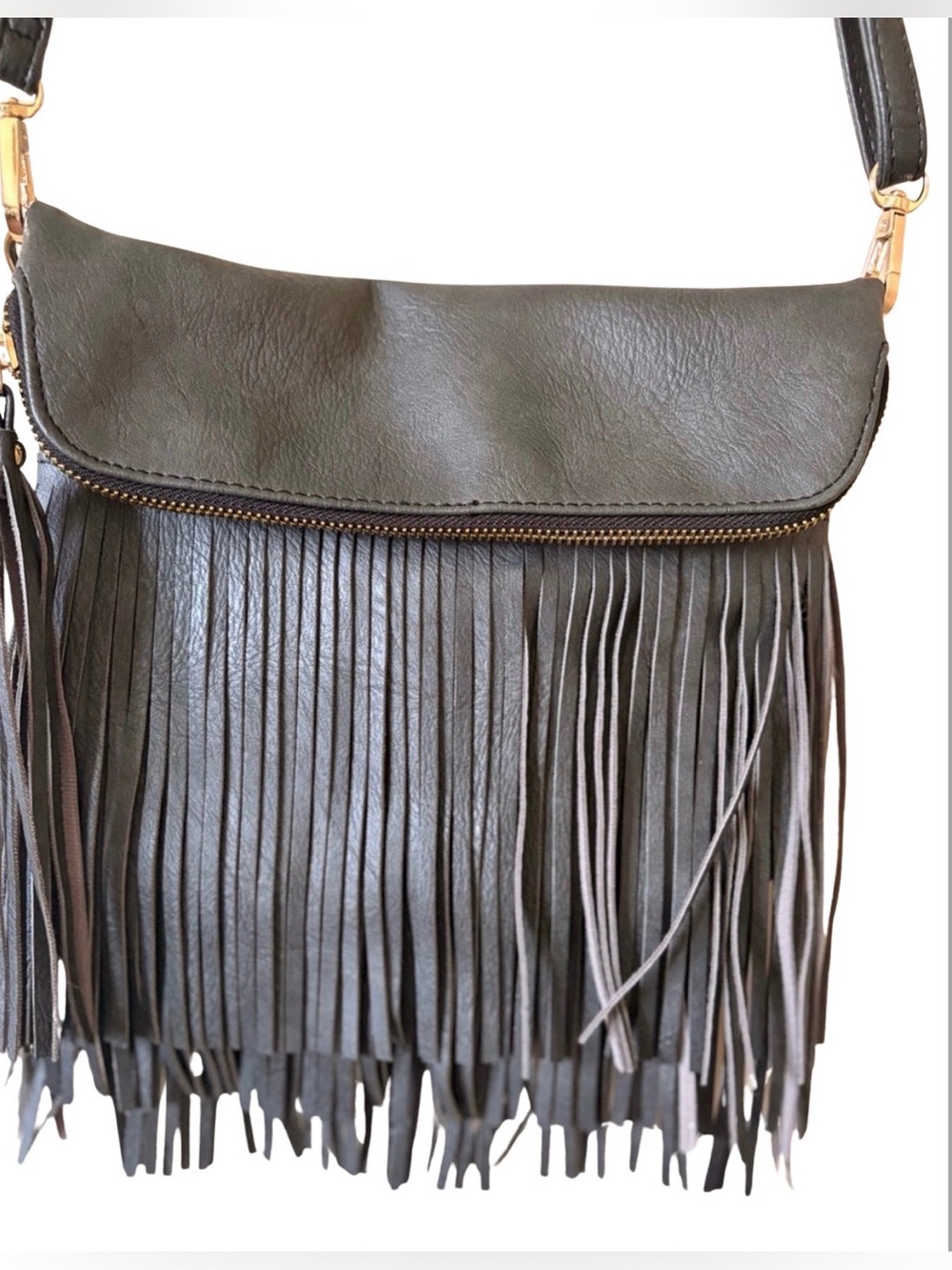 Mellow World Fringe Crossbody Bag in Grey- Stylish Everyday Shoulder Bag
